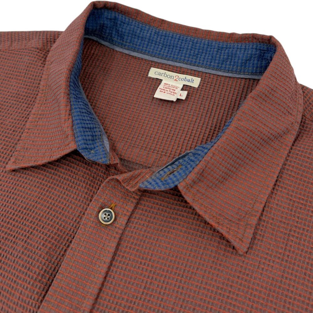 Carbon2Cobalt Men's Micro Waffle Button Down Shirt Rust Large